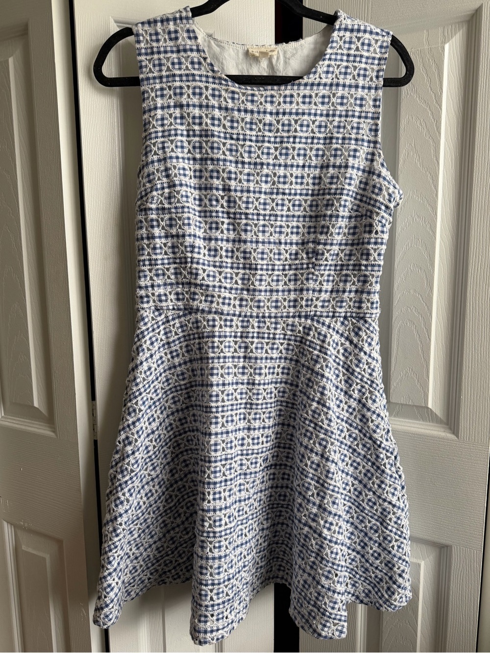 Maison Jules Navy and White Gingham Eyelet Shift Dress